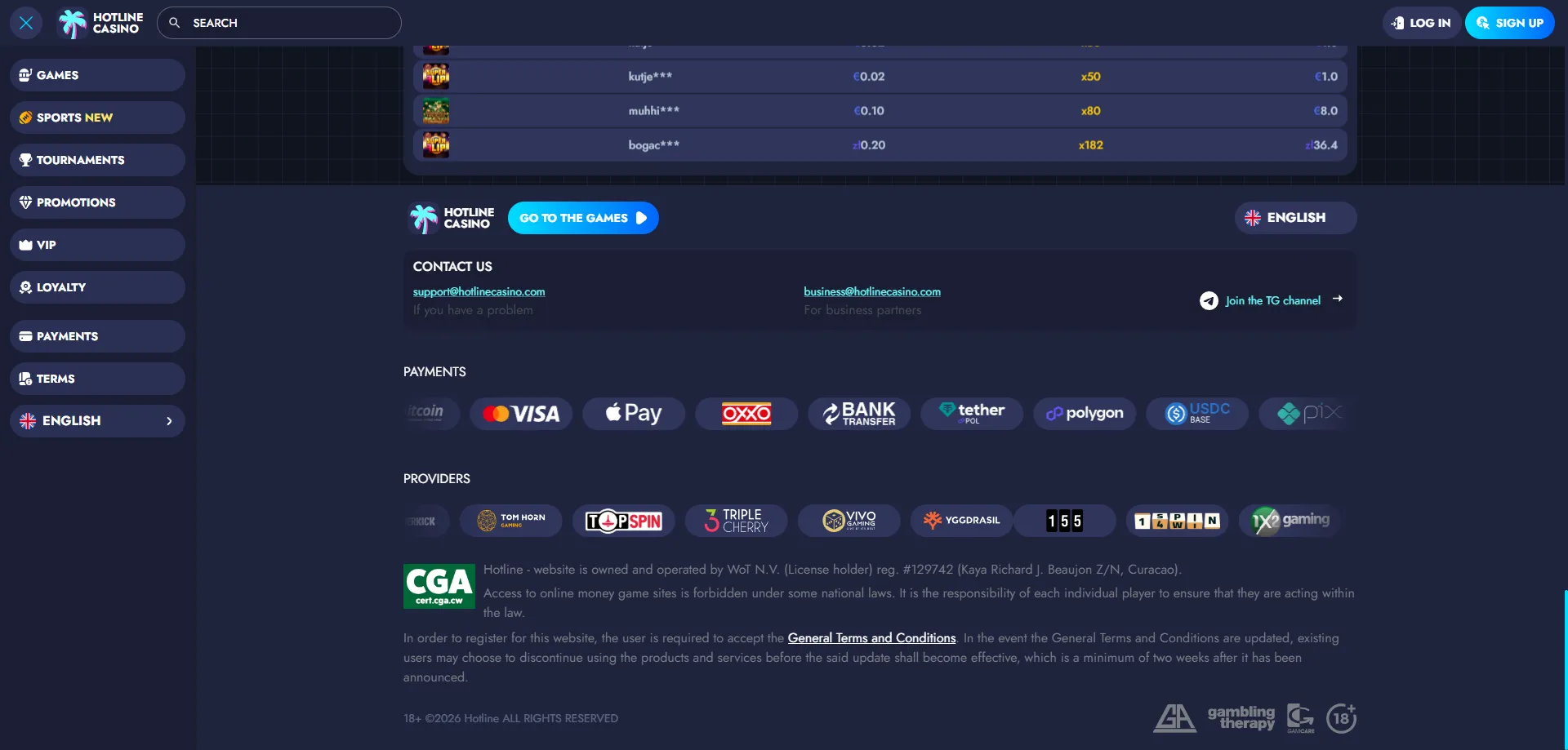 Hotline Casino mobile app and browser interface for New Zealand players